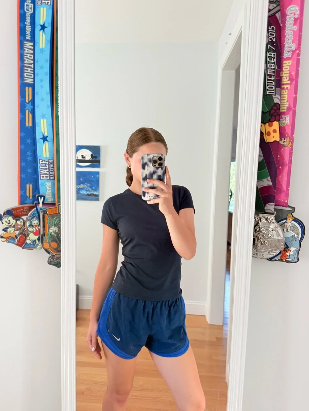 Nike Women's Navy Shorts with Royal Blue Trim